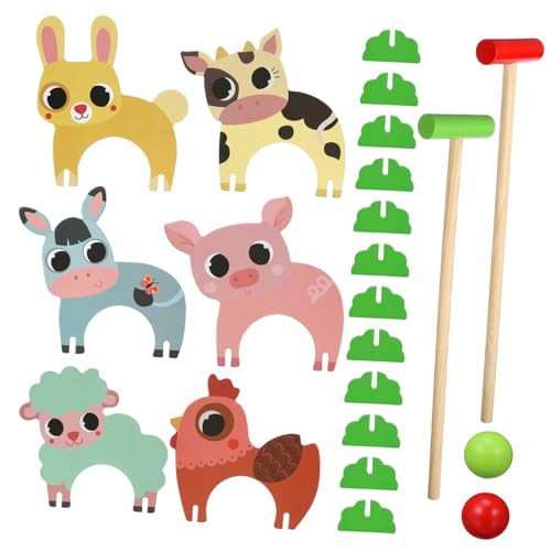 Yardwe 1 Satz Lustiges Tierkrocket tierförmig drinnen Tier-Krocket-Set Animal Croquet Kit Bausatz Ball Krocket-Set Krocketspiel aus Holz Kinderkrocket Krocketspielzeug hölzern von Yardwe