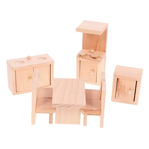 Yardwe 1 Satz Mikrorestaurantmodell Miniatur Klein Winzig Mini-hauswaschbecken-Dekoration Mini-küchenspielzeug Desktop-Ornament Mini-esszimmermöbel Puppenstubenstuhl Modell Holz von Yardwe