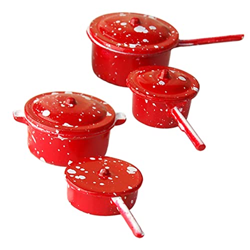 Yardwe 1 Satz Mini-Küchenzubehör Miniatur Kleinkind Puppenhaus Topf winzig Kochen mini küchengeräte mini kocher Mini-Kochgeschirr für Herdplatten Mini-Hausverzierung Metall rot von Yardwe