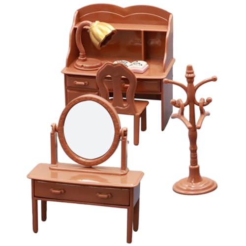 Yardwe 1 Satz Mini-Stuhl Zubehör Möbel Schreibtisch Kleines Kommodenmodell Winziges Stuhlmodell Kindergeschenk Mini-Tisch-Stuhl-Modell Winzige Kommode Kinderspielzeug Brown Plastik von Yardwe