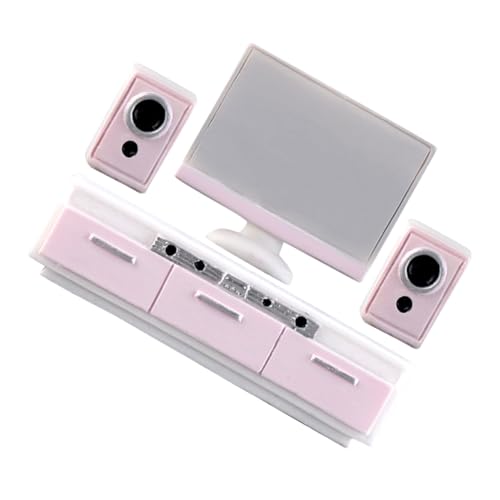 Yardwe 1 Satz Mini -tv -kabinett Audio -Set Miniaturmodell Miniaturschränke Mini-möbelverzierung Mini-tv-Schrank-Modell Puppenhaus Mini Vitrine Harz Rosa von Yardwe