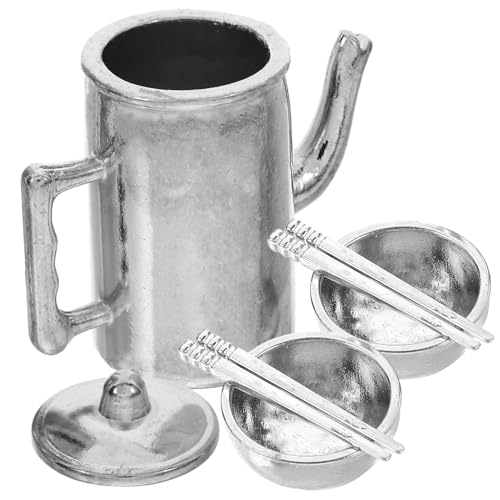 Yardwe 1 Satz Miniatur-puppenhausgeschirr Besteck Geschirrset Mini Wasserkocher Puppenhausschalen, Essstäbchen Puppenhaus Geschirr Ornament Mini-essstäbchen Mini -schüssel Eisen Silver von Yardwe