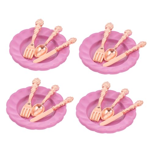Yardwe 1 Satz Miniaturbesteckset Besteck Dekoration Geschirrset Puppenhaus Miniatur-gabeln Kleines Geschirr Mini-hausgabeln Mini- -dekore Tiny House Geschirr Harz Rose Gold von Yardwe