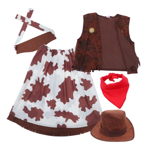 Yardwe 1 Satz Teiliges Outfit mit Weste Rock Bandana und Hut für Halloween Rollenspiele und Geburtstagsfeiern Vintage Western Stil für Vielseitige Anlässe von Yardwe