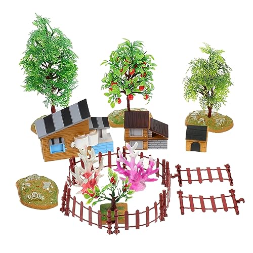 Yardwe Simulations Bauernhaus Modell Satz mit und Zaun Miniatur Spielzeug für Kinder Kreatives Szenenmodell für Zimmerdekoration von Yardwe