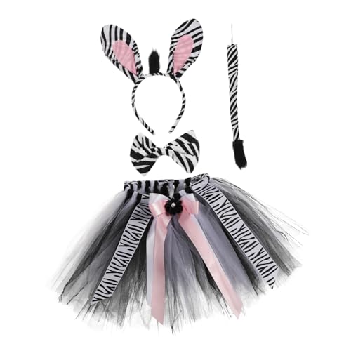 Yardwe 1 Satz Zebra -rockanzug Zebra-kostüm Kleid Und Ballettröckchen Stirnband Mit Zebraohren Halloween Tutu-Rock Tierkostüm Polyester (Polyester) von Yardwe