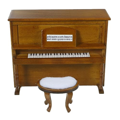 Yardwe 1 Set Puppenhaus-Klaviermodell Mit Hocker 1:12 Simulation Holz-Klavier Miniatur-Musikinstrument Schreibtisch-Ornamente Für Puppenhaus-Möbelzubehör von Yardwe