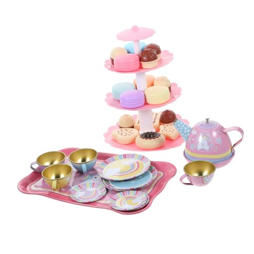 Yardwe 1 Set Teeservice Prinzessin Teezeit Rosa Teeparty Dekorationen Mädchen Miniatur Teegeschirr Simulation Küchenzubehör Weißblech von Yardwe