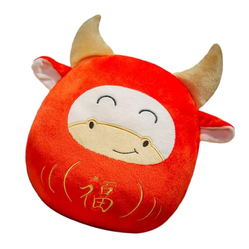 Yardwe 1 Stück Maskottchen des neuen Jahres Maskottchen Flauschige Kuscheltiere Animal Figures Chaps Plush Toy Maskottchen Puppe Kuhpuppenkissen Textil- rot von Yardwe