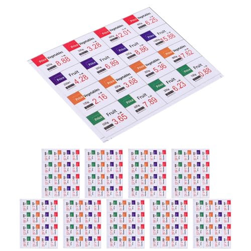 Yardwe 10 Blatt Mini Preisetiketten für Puppenhaus Tiny Preisaufkleber für Supermarktregale Obst und Gemüseständer für Spielhaus Szenen Selbstklebende Preisschilder von Yardwe