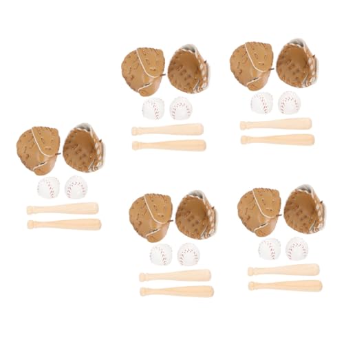 Yardwe 10 Sätze Mini Baseball Teilig mit Handschuh und Schläger aus Holz und PU Leder Detailgetreues Miniatur Dekorationsset für Schlüsselanhänger Zubehör Sportspielzeug von Yardwe