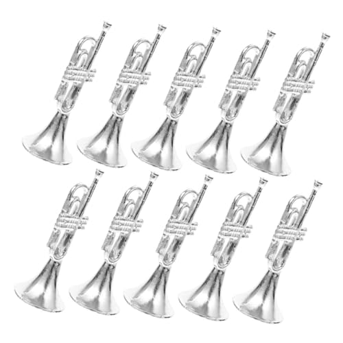 Yardwe 10 Stück Musikinstrumentenmodell Gold Mini Silberne Spielzeugtrompete Kind lebensechte Trompete für Musikinstrumente Trompetenverzierung Trompetenhandwerk Plastik Silver von Yardwe