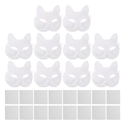 Yardwe 10 Stück weiße Papierfuchsmaske: Blanko-Tiergesicht zum Selbermachen, bemalbare Maskenmaske, unbemalt, mit 20 Blättern Augennetz für Halloween Yardwe 10 Stück weiße Papierfuchsmaske: Blanko-Tiergesicht zum Selbermachen, bemalbare Maskenmaske, unbemalt, mit 20 Blättern Augennetz für Halloween von Yardwe