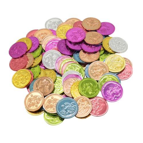 Yardwe 100 Stück Farbenfrohe Goldmünzenspielzeug Partygeschenke für Partyspiel-Münze Schatzmünzen Schatzparty Spielgeld Piratenschatz- Partyzubehör Plastik Bunt von Yardwe