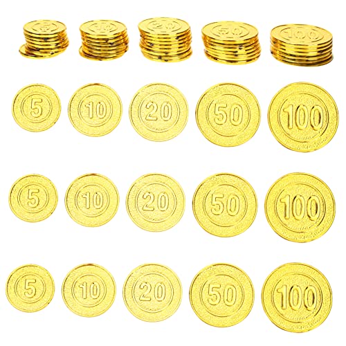 Yardwe 100 Stück Piratenmünzenspielzeug Piratenmünzen Piratenschatz Gastgeschenke zum Thema Piraten Dekorationen für Piratenpartys Pirate Treasure Hunt Toy Plastik Golden von Yardwe