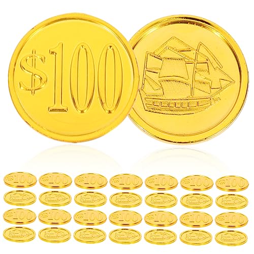 Yardwe 100 Stück Piratenschiffmünze für Party Piratenmünze Piratengeld Piratenspielzeug Gaming-Münzen vor, Spiel zu Münzen Pirat Plastik Golden von Yardwe