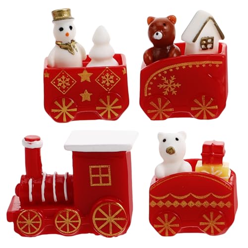 Yardwe 10Er Set Winterdeko Dekorationen Weihnachtsbaum Zug Zugverzierungen aus Holz kleine Schneemannfiguren Schneemann- Bahngleis Tumble-Zug Harz von Yardwe