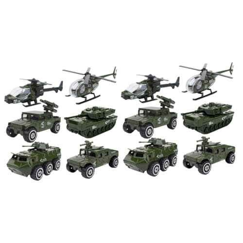 Yardwe 12 Stck Militärfahrzeug Set aus Legierung Miniatur Schiebewagen Modell Realistische Panzer Helikopter für Jungen Sammlung und Dekoration Geeignet von Yardwe