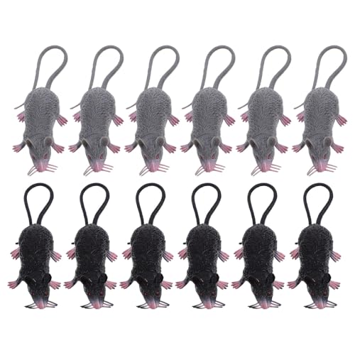 Yardwe 12 Stück Halloween-Spielzeug-Falschratten: Realistische Plastikmäuse für Streiche und Partyzubehör – Gruselige Ratten-Dekorationen – Halloween-Trick-Requisiten und -Geschenke von Yardwe