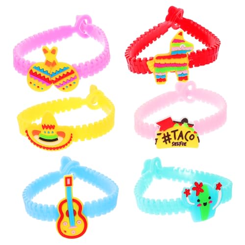 Yardwe 12 Stück Mexikanische Fiesta Party Armbänder Teiliges aus Weichem PVC Elastische Verstellbare Cartoon Wristbands für Karneval Leichtes Sicheres Verschlusssystem für Festivals von Yardwe
