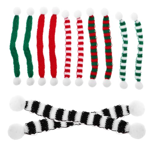 Yardwe 12 Stück Mini Decorative Schal Mini-Strickmützen und Schal gestrickte Ornamente Mini-Schal Weihnachtspuppenschals Schneemann gestrickt Minischal zum Basteln Stoff von Yardwe