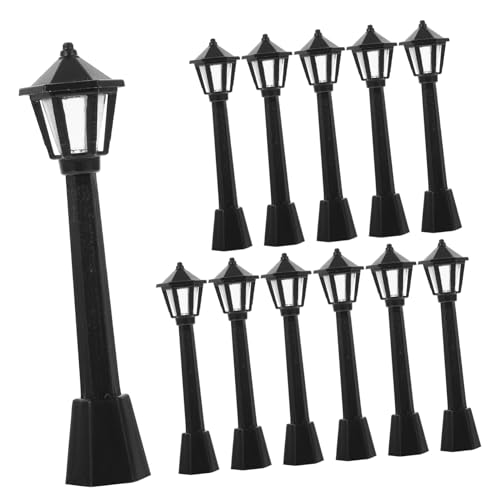 Yardwe 12 Stück Miniatur Straßenlaterne Teiliges Kunststoff Gartenlicht Modell für Puppenhaus Mikrolandschaft Dekoration Realistische Mini LED Lichter für Garten und Innenräume von Yardwe