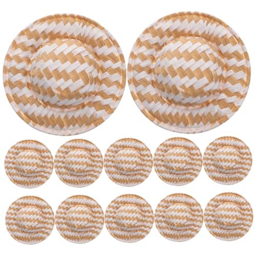 Yardwe 12 Stück Puppe Strohhut Puppenmütze Selber Machen Puppenhaus-Hut-Requisiten Kleiner Hut DIY Stütze Gewebte Hutverzierung Kleine Hutstütze Mini-Hut-DIY-Requisite Toilettenpapier von Yardwe
