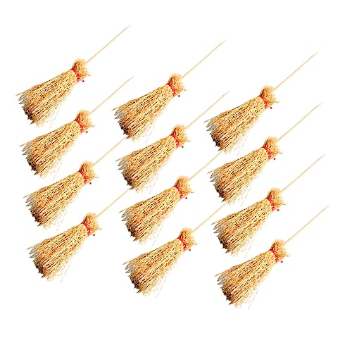 Yardwe 12 Stück Teiliges Miniaturbesen für Puppenhäuser Dekorative Mini Besen für Mikrolandschaften und Tischdekorationen für Halloween Deko von Yardwe