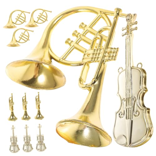Yardwe 12 Stück Teiliges Musikinstrumente Modelle Weihnachtsbaum Ornamente für DIY Weihnachtsdekoration Goldene Trompete Horn und Violine für Festliche von Yardwe