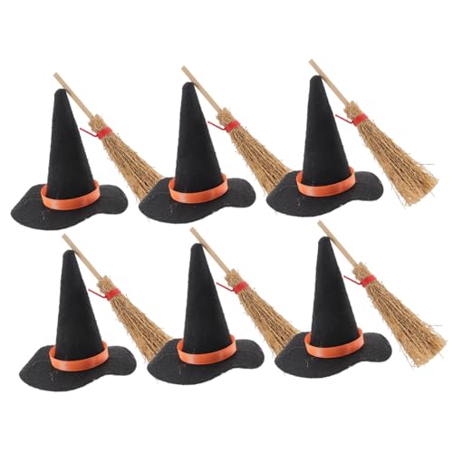 Yardwe 12Stücke Hexenhüte Und Besen Für Puppenhaus Dekoration Halloween Requisiten Für Kreative Mikrolandschaften Für Fesselnde Partys von Yardwe