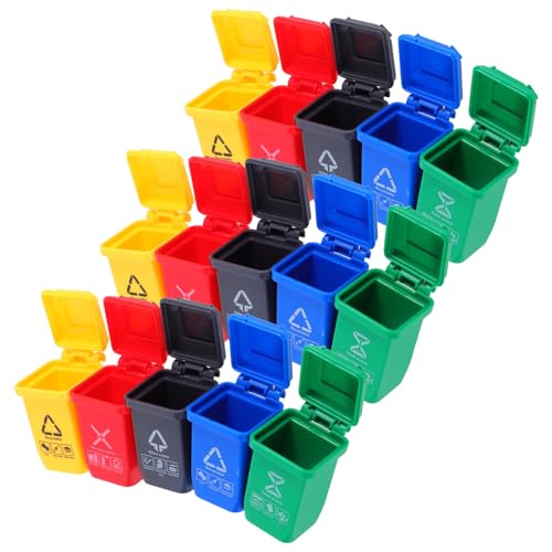 Yardwe 15-teiliger Papierkorb für Puppenhäuser: Miniatur-Mülleimer mit zu öffnendem Deckel – Spielzeug-Müllbehälter – Mülleimer-Modell aus Kunststoff – für den Schreibtisch von Kleinkindern von Yardwe