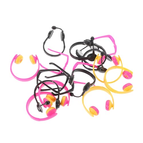 Yardwe 18 Stück Mini-Simulationskopfhörer Zubehör Mädchen Kleid Sonnenbrillen für Puppen Miniatur Puppenbrille auffällige Gläserdekore Kopfhörer für Puppe Puppen-Anzieh-Kopfhörer Plastik von Yardwe