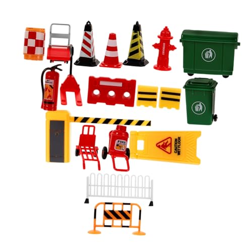 Yardwe 19 Stück Teiliges Mini Verkehrsschilder Spielzeugset aus Robustem Kleine Verkehrsleitkegel und Straßenabsperrungen Leicht und Kompakt für Rollenspiel und Verkehrstraining von Yardwe