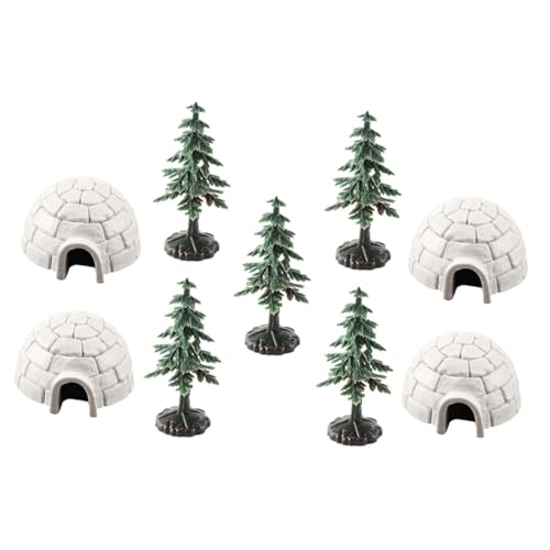 Yardwe 1Satz Arktischen Tieren mit Eishäusern und Weihnachtsbaumfiguren für Kreative Dekoration Lernspielzeug und Kuchendekoration Realistisches Design von Yardwe
