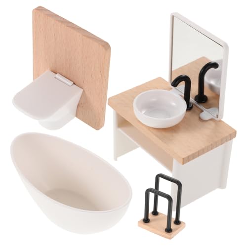 Yardwe 1Satz Badezimmermöbel für Puppenhaus Waschbecken Toilette Badewanne Handtuchhalter für Rollenspiele und Kreative Kinderspiele Sicheres und Detailreiches von Yardwe