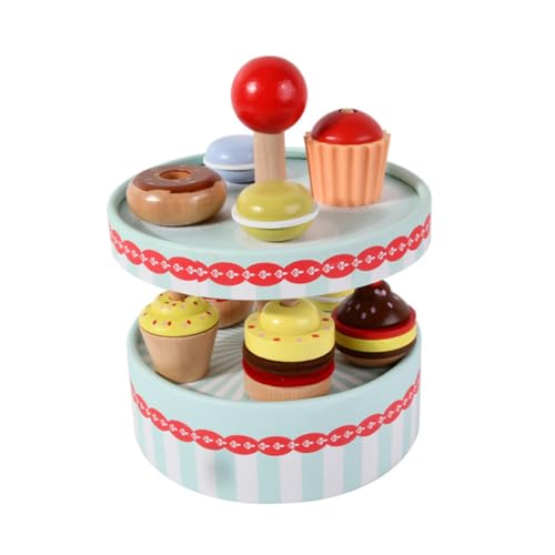 Yardwe 1Satz Holzspielzeug Für Simulierter Dessertturm Für Tee Party Doppelschichtiger Kuchen Mit Donuts Und Süßigkeiten Für Kreatives Rollenspiel Und Lernspielzeug Jahre von Yardwe