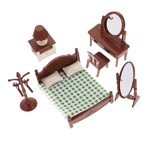 Yardwe 1Satz Puppenhaus Schlafzimmer Möbel Bett Schminktisch Und Zubehör Für Puppenhaus Szenenlayout Und Mini Möbel Deko Für Sammler von Yardwe