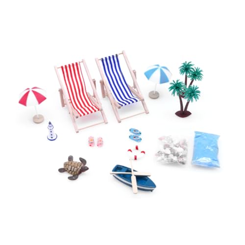 Yardwe 1Satz Strand Deko Realistische Mikroszenen Zubehör Für Puppenhaus Mit Liegestühlen Und Boot Für Kreative Sommerdekoration Mini Landschaften von Yardwe