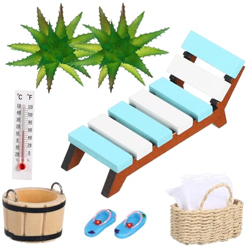 Yardwe 1Satz Strand Zubehör Puppenhaus Deko mit Liegestühlen Mini Hausschuhen und Körben für Mikro Sommerszenen Langlebig und Einfach zu Kombinieren Perfektes von Yardwe