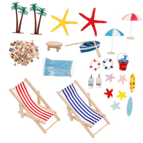 Yardwe 1satz Miniatur Stranddekor Mit Holzstrandstuhl Und Teiliges Miniaturhaus Zubehör Für Kreative Strand-szenen Spielzeug von Yardwe