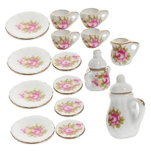 Yardwe 1Satz Teeservice Set Aus Keramik Für Puppenhaus Tassen Für Miniaturküchen Und Puppenzubehör Rosenblüten Design von Yardwe