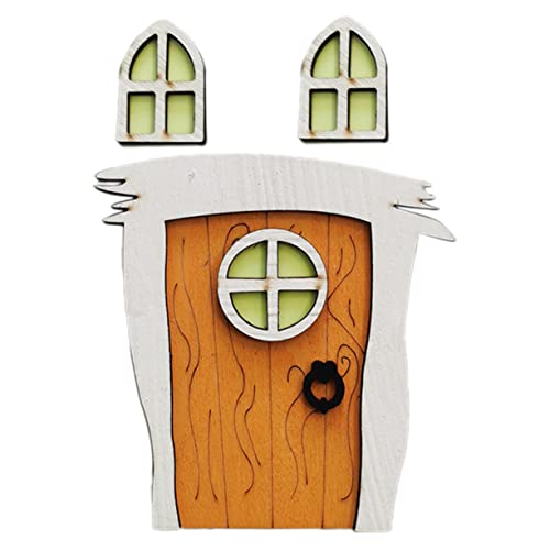 Yardwe 1Satz Türdekoration Aus Holz Kreative Gartenlandschaft Für Puppenhäuser Türige Mini Tür Mit Nachtleuchte Für Garten Und Innenraumgestaltung von Yardwe