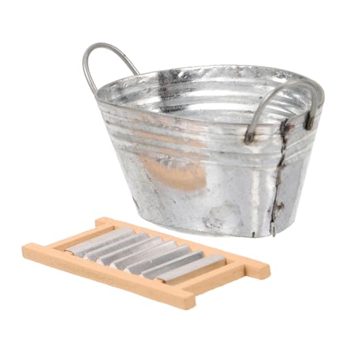 Yardwe 1Satz Waschbrett Set Für Puppenhaus Emaille Waschbecken Mit Eimer Und Zubehör Für Kreative Miniaturgärten Und Puppenhaus Dekoration von Yardwe