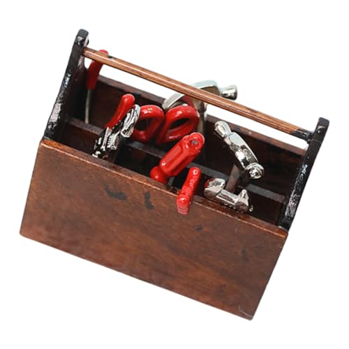 Yardwe Kleiner Werkzeugspielzeug Satz für Puppenhäuser 1 Satz Holz Toolbox mit Miniatur Werkzeugen Puppenhaus Zubehör für Kinder Hochsimulierte Miniaturspielzeuge für Kreatives Spielen von Yardwe
