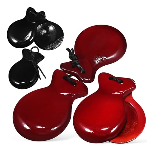 Yardwe 2 Paare Holz Castanets Spanische Finger Castanets Handliche Percussion Instrumente Braun und Schwarz für Musik und Tanz von Yardwe