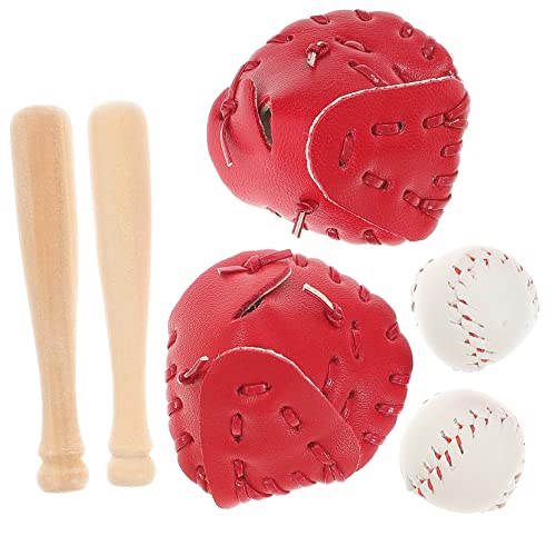 Yardwe 2 Sätze Handschuh Für Baseballschläger Rollenspielset Mini-sportspielzeug Miniatur-spielsets Für Mädchen Puppenhaus Zubehör Mini Baseball-Dekorationen Halloween-miniaturen Holz von Yardwe