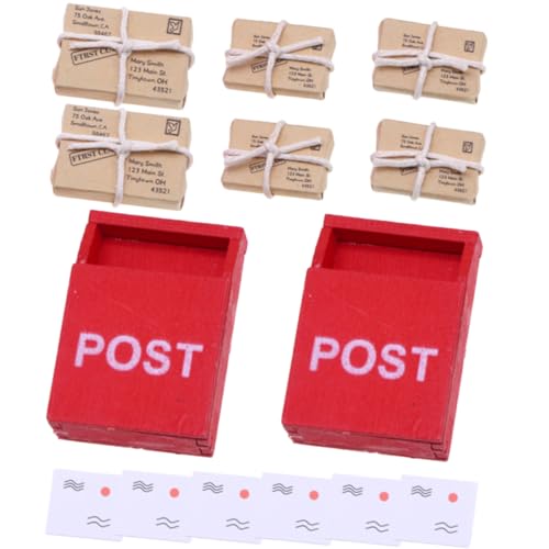 Yardwe 2 Sätze Miniatur Briefkasten und Päckchen Dekorative Puppenhaus Miniatur Ornamente Realistisches Modell für Garten und Puppenhaus Zubehör von Yardwe