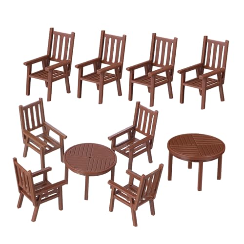 Yardwe 2 Sätze Miniatur Tisch und Stuhl Set für Puppenhaus Fertige Möbel Accessoires für Mini Landschaft Dekoration Robuste Braune Miniaturen ohne Montage von Yardwe