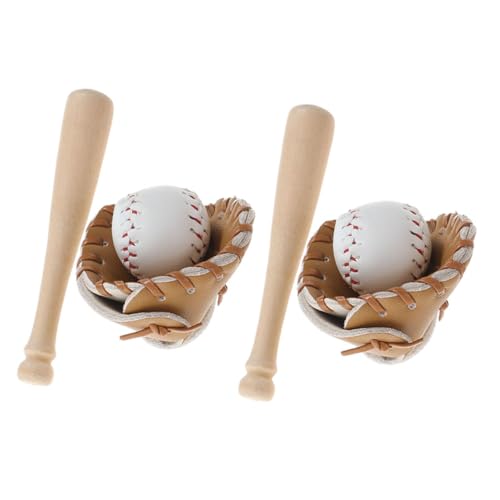 Yardwe 2 Sätze Miniatur-sportartikel Ball Schläger Fänger Hände Handschuhe Mini-hausversorgung Vorgibt Miniatur-spielsets Rollenspielset Miniaturen Zum Basteln Holz von Yardwe