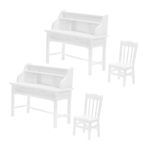Yardwe 2 Sätze Weißes Miniatur Schreibtisch und Stuhl mit Öffnenden Schubladen Detailreiche Möbel für Rollenspiele Kreativität und Fantasieentwicklung von Yardwe